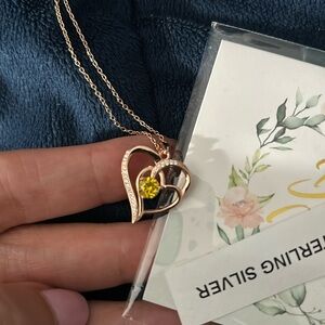 925 Sterling Silver Chain Rose Gold Tone Double Heart Pendant Neckla…